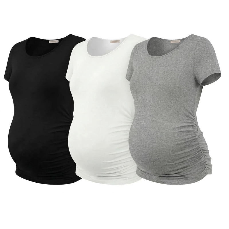 Weardear 3 Pack Maternity Shirts Side Ruched Short Sleeve Pregnancy Tee Tops Crew Neck Tunic