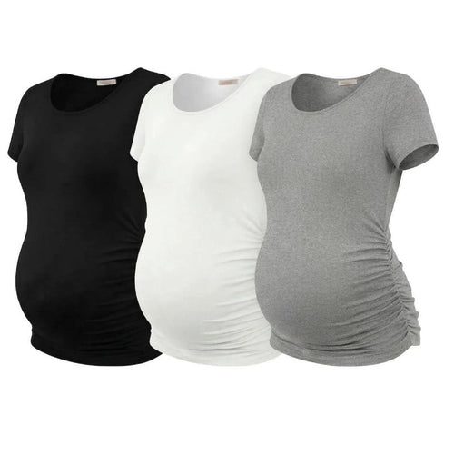 Weardear 3 Pack Maternity Shirts Side Ruched Short Sleeve Pregnancy Tee Tops Crew Neck Tunic