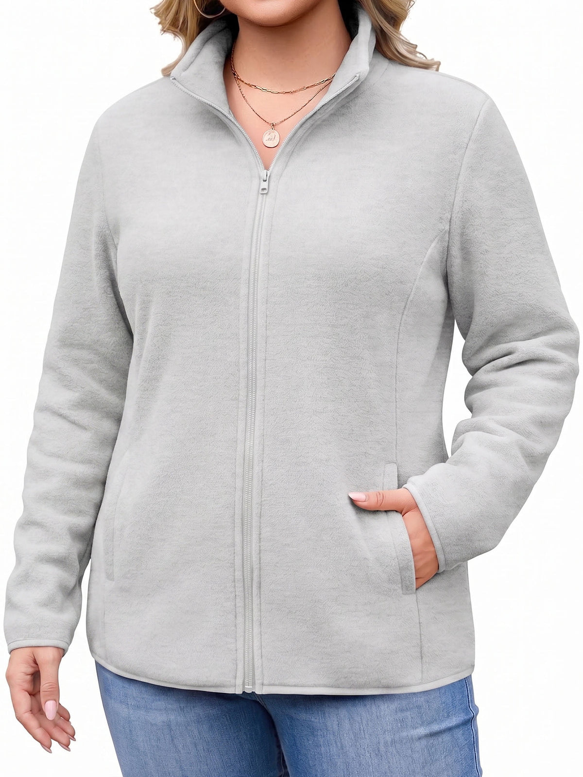 Weardear Plus Size Fleece Jackets for Women Lightweight Full Zip Jacket with 4 Pockets Warm Winter Coat