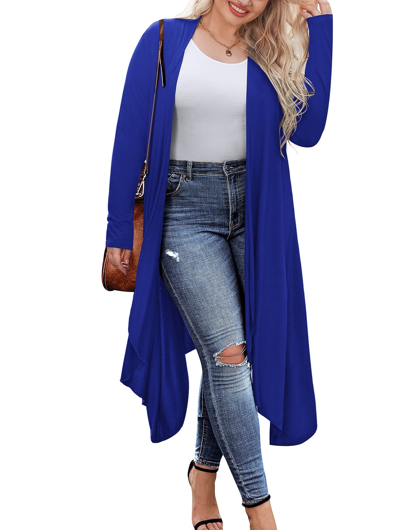 Weardear Women's Plus Size Long Cardigans Long Sleeve Plaid Duster Cardigan Lightweight Sweater