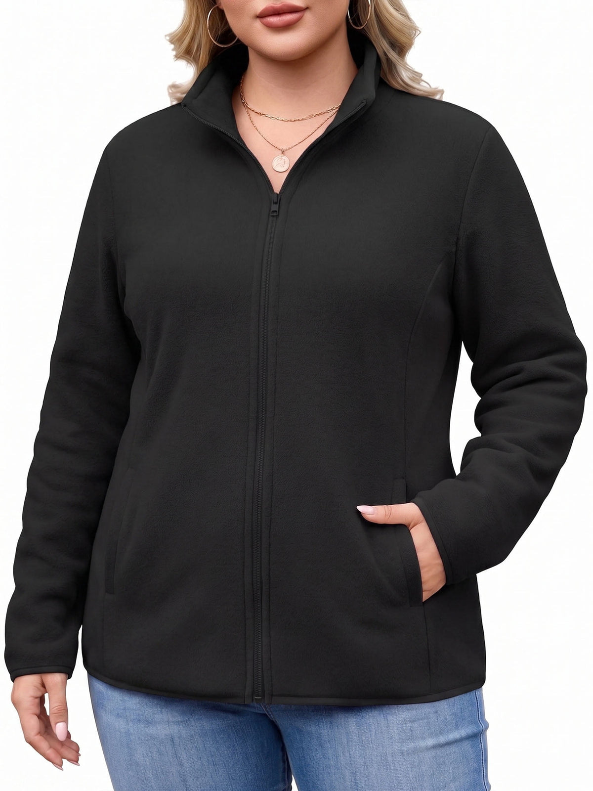 Weardear Plus Size Fleece Jackets for Women Lightweight Full Zip Jacket with 4 Pockets Warm Winter Coat