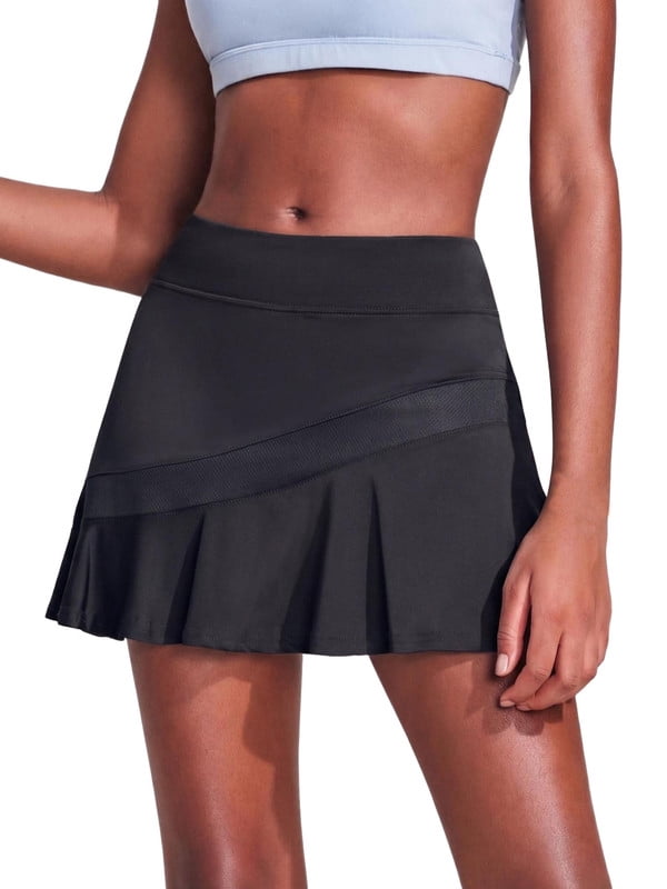 Weardear Short Skirts for Women with Pockets Mesh Ruffle Patchwork High Waisted Breathable Athletic Tennis Skirts