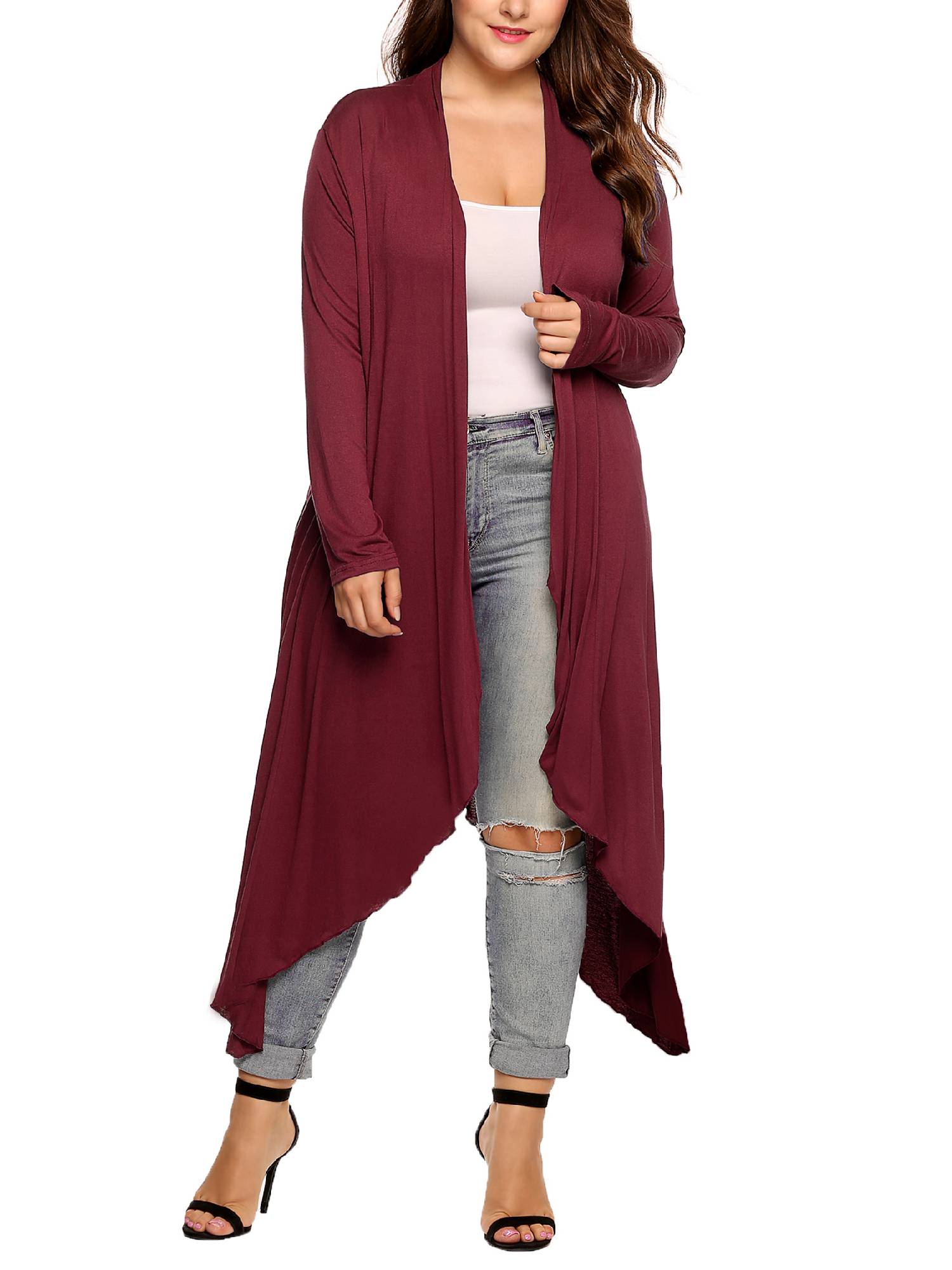 Weardear Women's Plus Size Long Cardigans Long Sleeve Plaid Duster Cardigan Lightweight Sweater