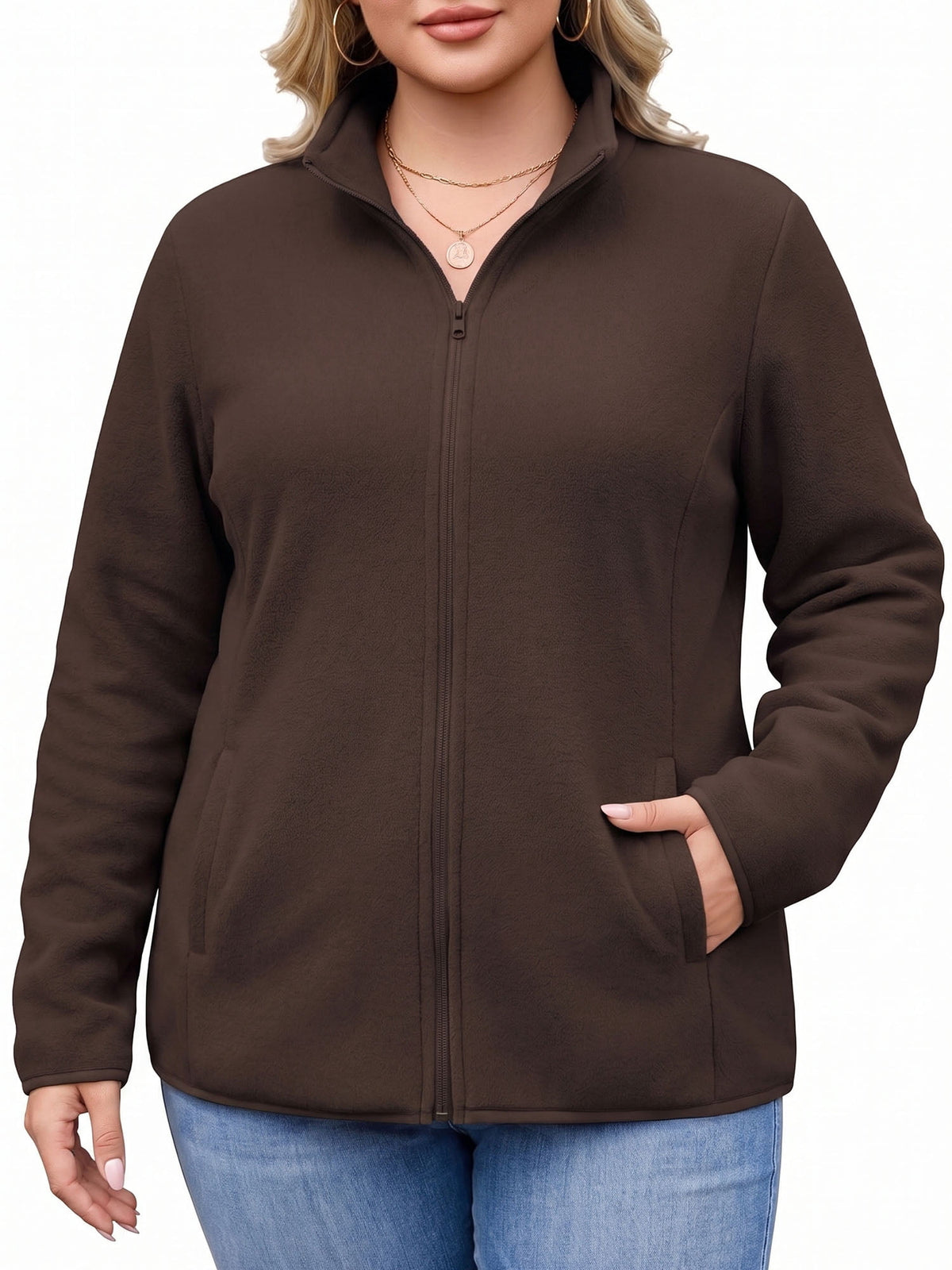 Weardear Plus Size Fleece Jackets for Women Lightweight Full Zip Jacket with 4 Pockets Warm Winter Coat