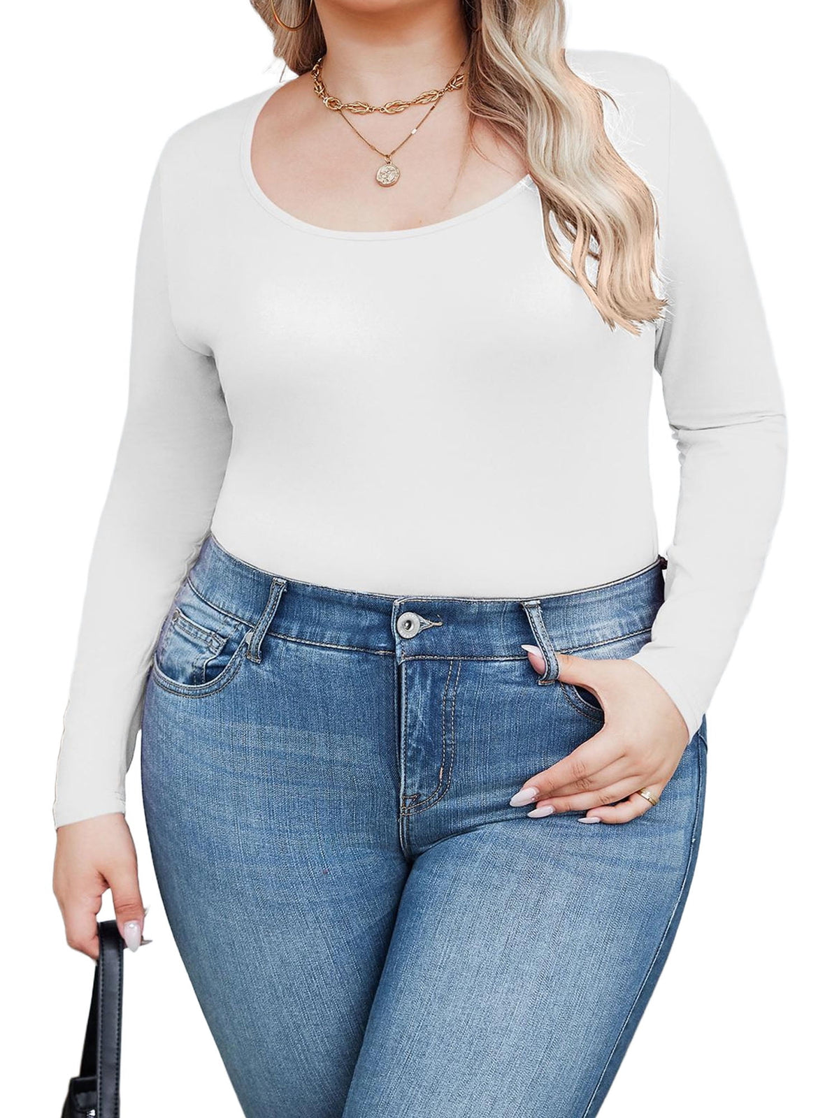 Weardear Plus Size Tops for Women Scoop Neck Long Sleeve Tight T Shirts Casual Basic Tunic Tops