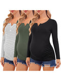 Button Up Henley Neck Pregnancy Tops