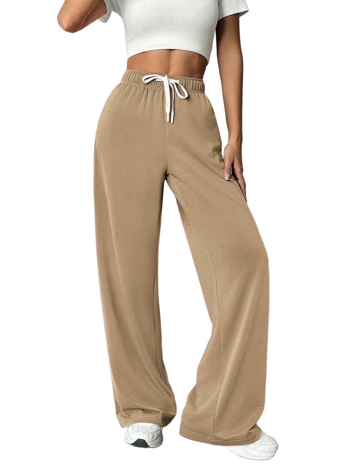 Weardear Petite Wide Leg Pants for Women High Waisted Drawstring Baggy Sweatpants with Pockets Athletic Lounge Pants