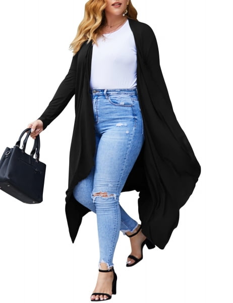 Weardear Women's Plus Size Long Cardigans Long Sleeve Plaid Duster Cardigan Lightweight Sweater
