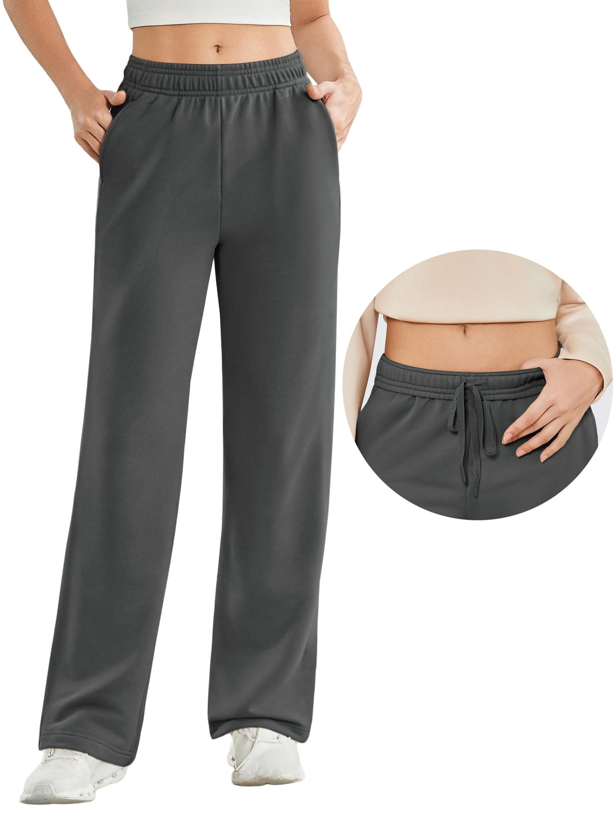 Weardear Straight Leg High Waisted Sweatpants Womens Casual Workout Pants with Inner Drawstring and Side Pockets