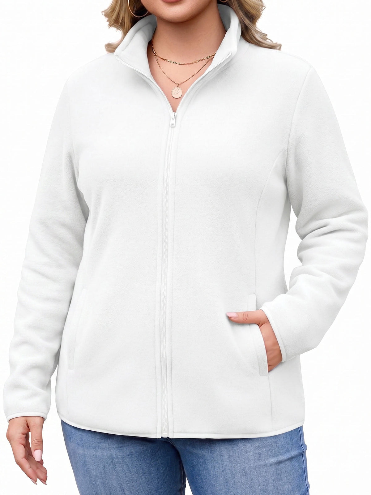 Weardear Plus Size Fleece Jackets for Women Lightweight Full Zip Jacket with 4 Pockets Warm Winter Coat