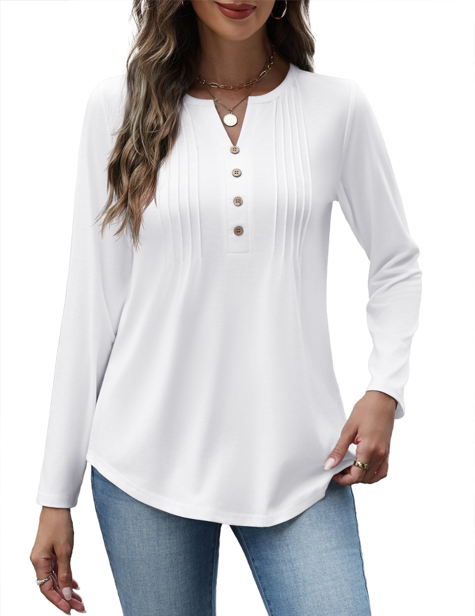 Weardear Women V Neck Long Sleeve Shirt Button Casual Blouses Tunic Henley T Shirts