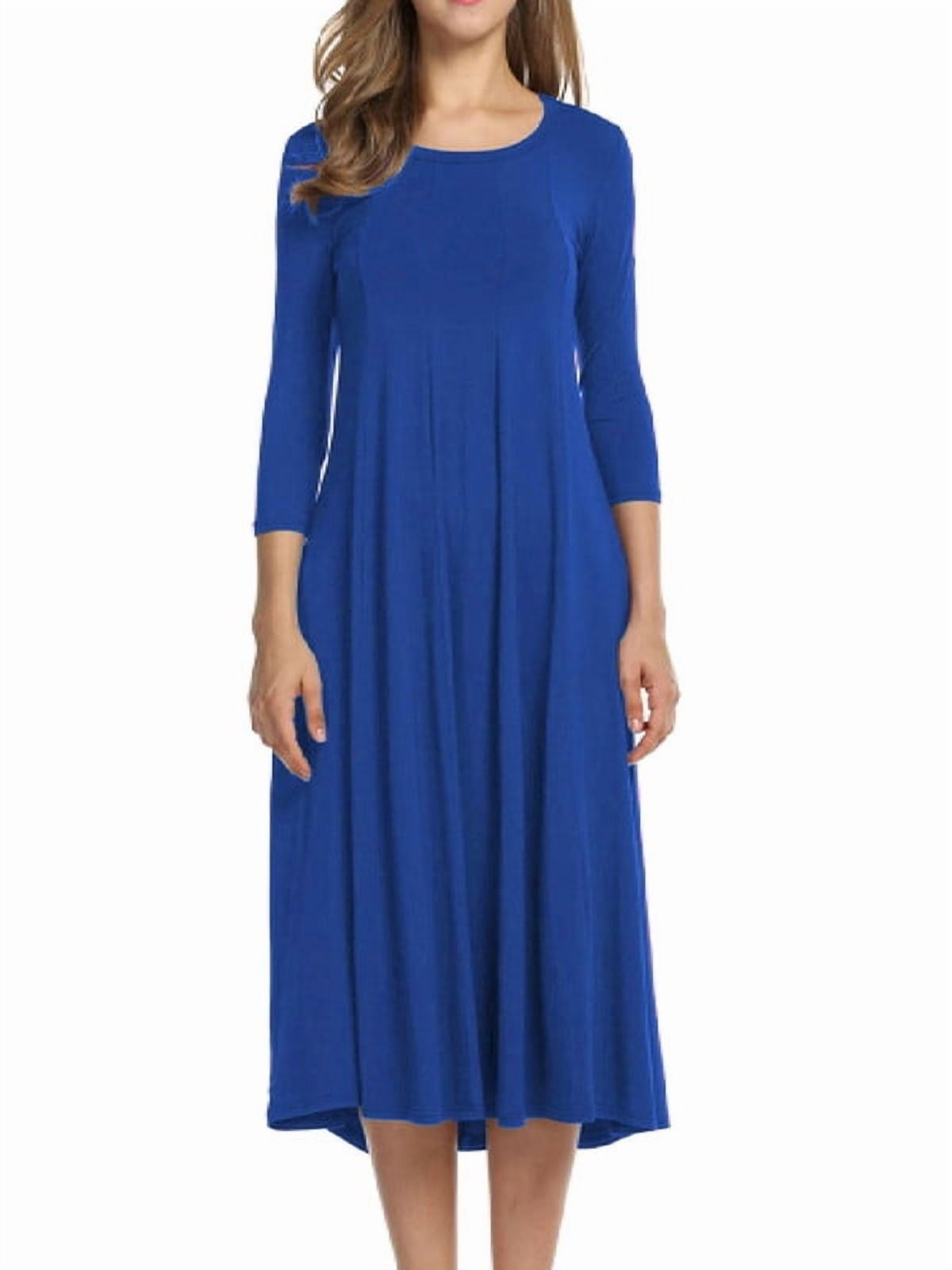 Weardear 3/4 Sleeve Dress for Women Midi T Shirt Dresses Casual Crew Neck Loose Fit Dress