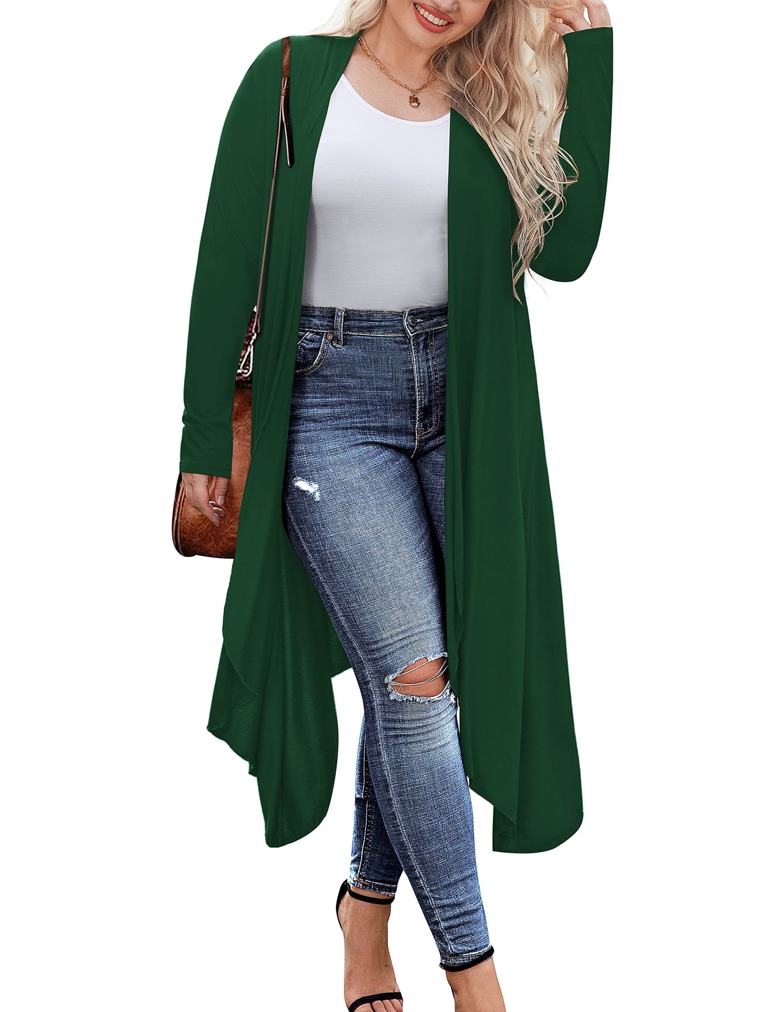 Weardear Women's Plus Size Long Cardigans Long Sleeve Plaid Duster Cardigan Lightweight Sweater