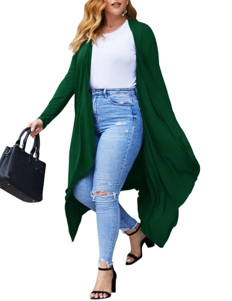 Weardear Women's Plus Size Long Cardigans Long Sleeve Plaid Duster Cardigan Lightweight Sweater