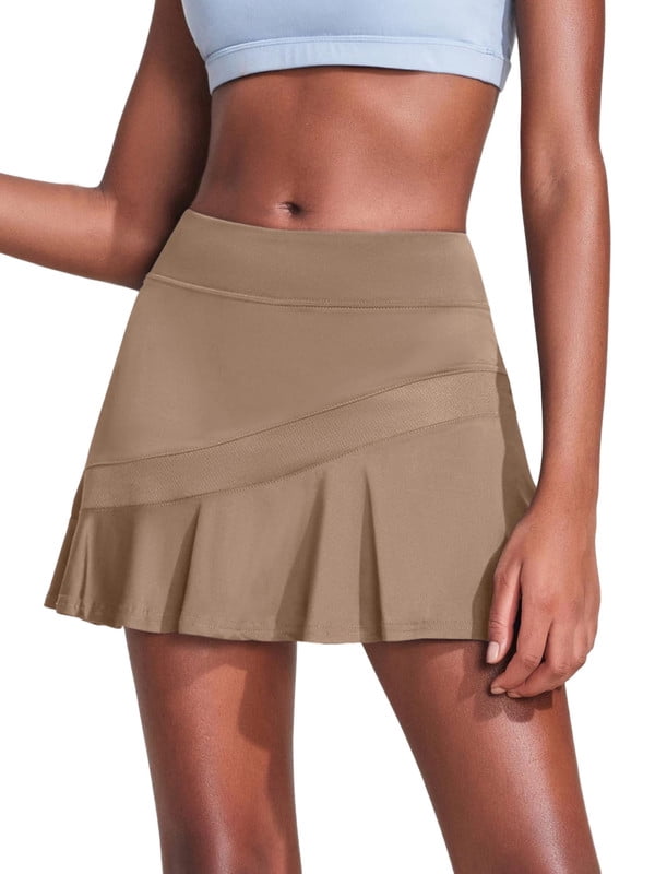 Weardear Short Skirts for Women with Pockets Mesh Ruffle Patchwork High Waisted Breathable Athletic Tennis Skirts