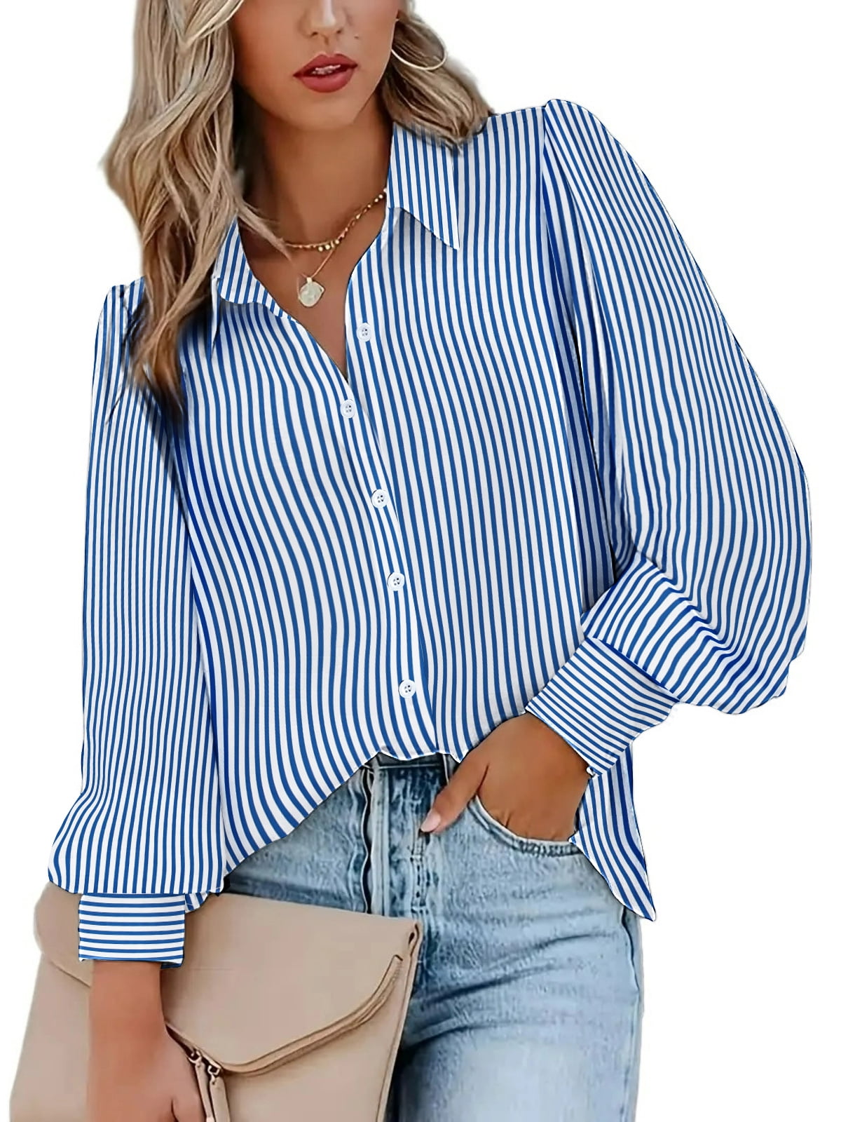 Weardear Womens Shirts Button Down Printed Lantern Long Sleeve Blouse Fashion Casual Tops 2025