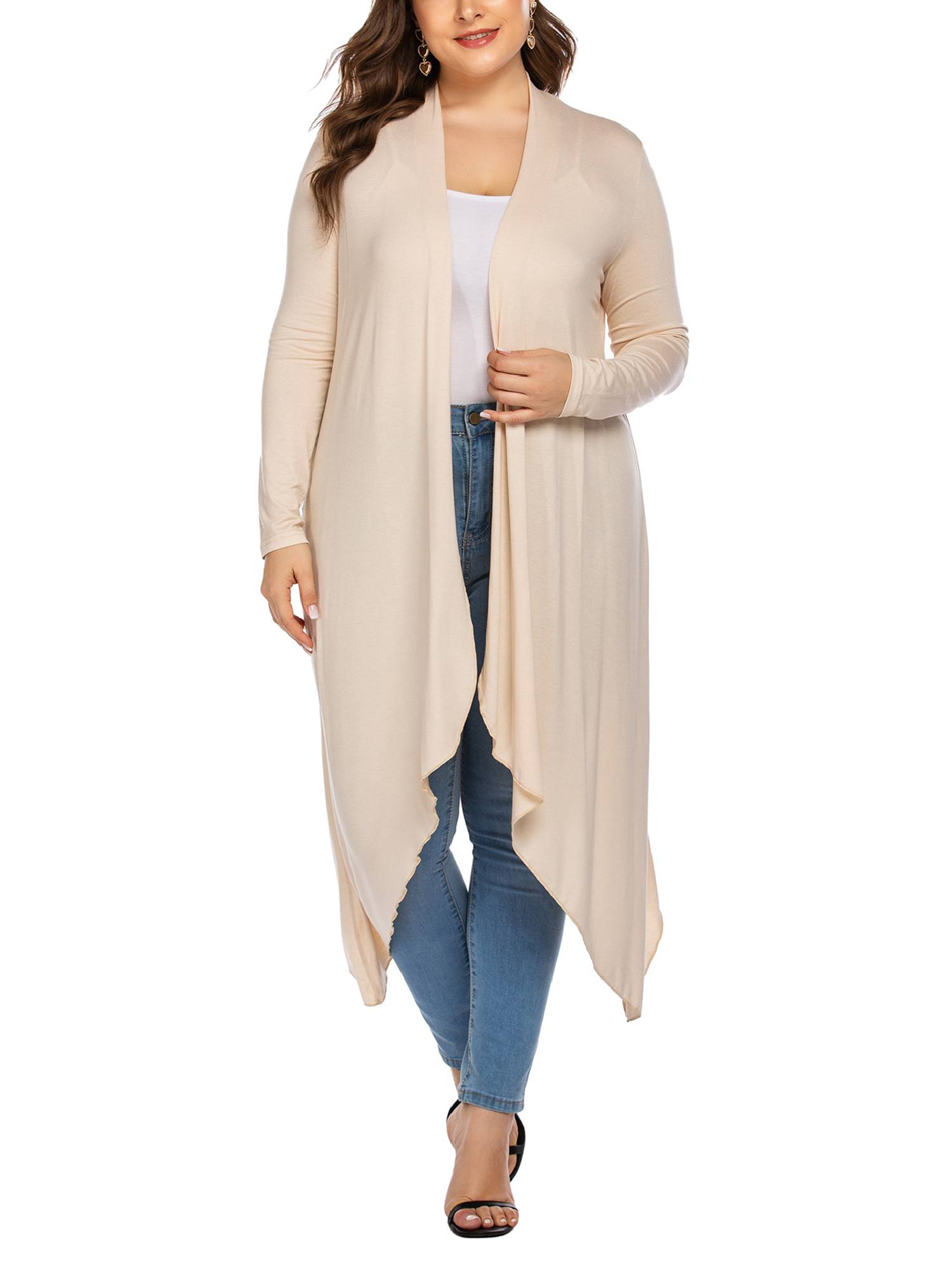 Weardear Women's Plus Size Long Cardigans Long Sleeve Plaid Duster Cardigan Lightweight Sweater