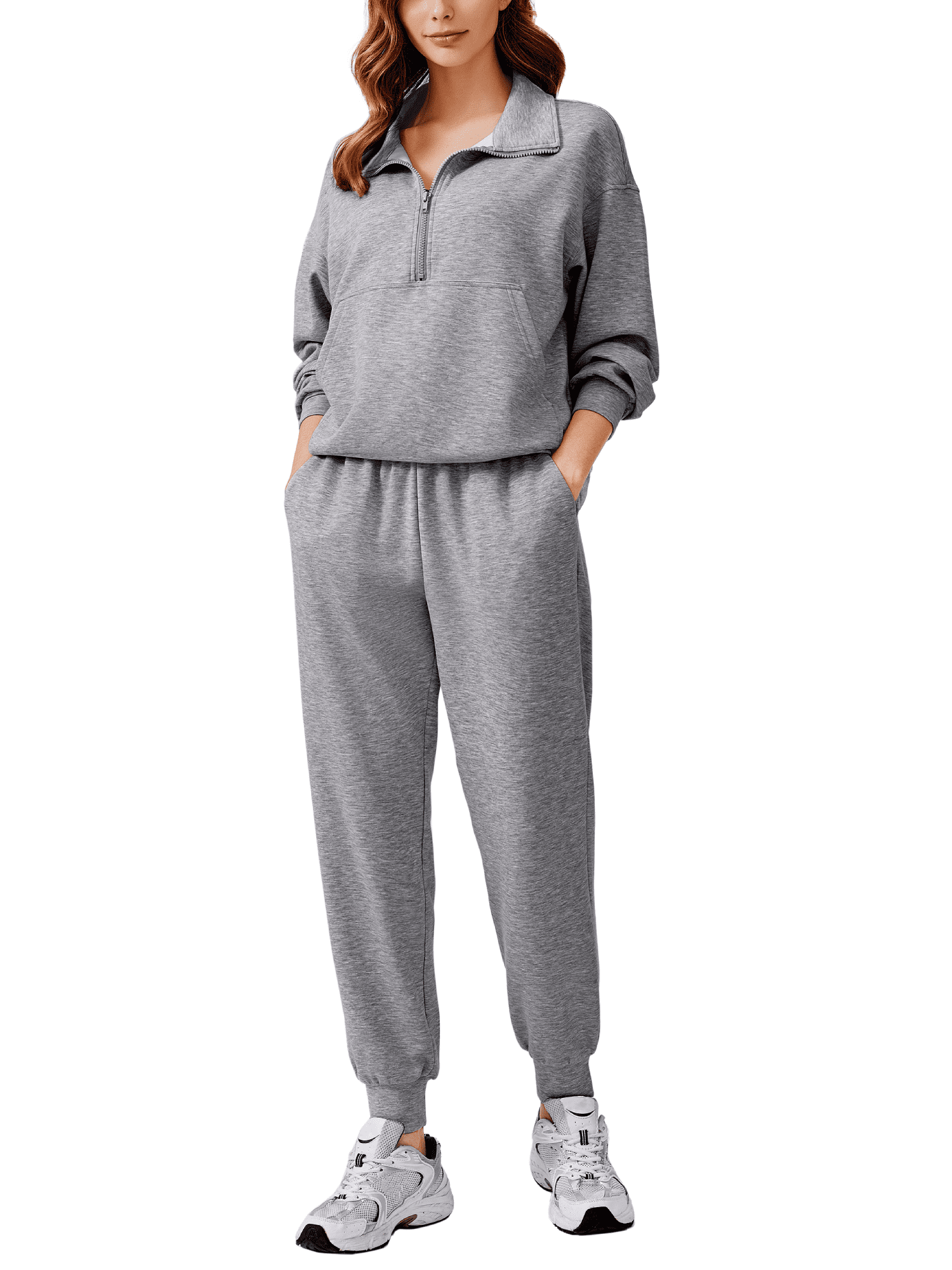 Weardear Women 2 Piece Sets Long Sleeve Tracksuit Fall Travel Outfits Joggers Sets Half Zip Sweatsuit Matching Set