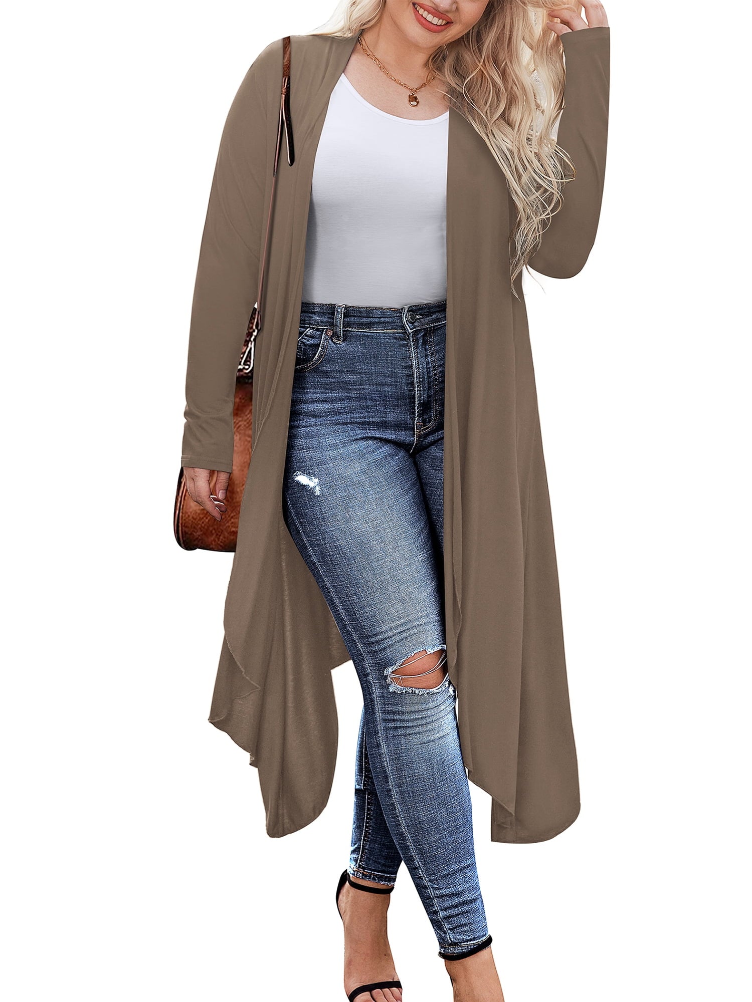 Weardear Women's Plus Size Long Cardigans Long Sleeve Plaid Duster Cardigan Lightweight Sweater