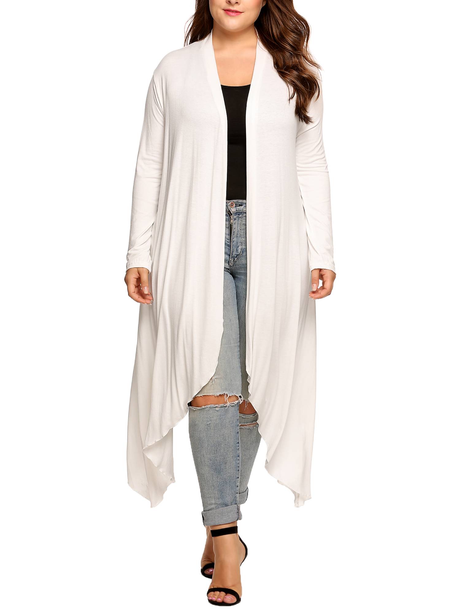 Weardear Women's Plus Size Long Cardigans Long Sleeve Plaid Duster Cardigan Lightweight Sweater
