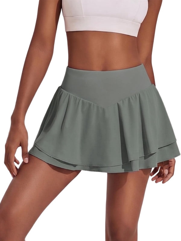 Weardear 14 inch Mini Tennis Skirts for Women with Double Ruffle Hem Tummy Control Summer Skirt with 3 Pockets Flowy Athletic Golf Skorts