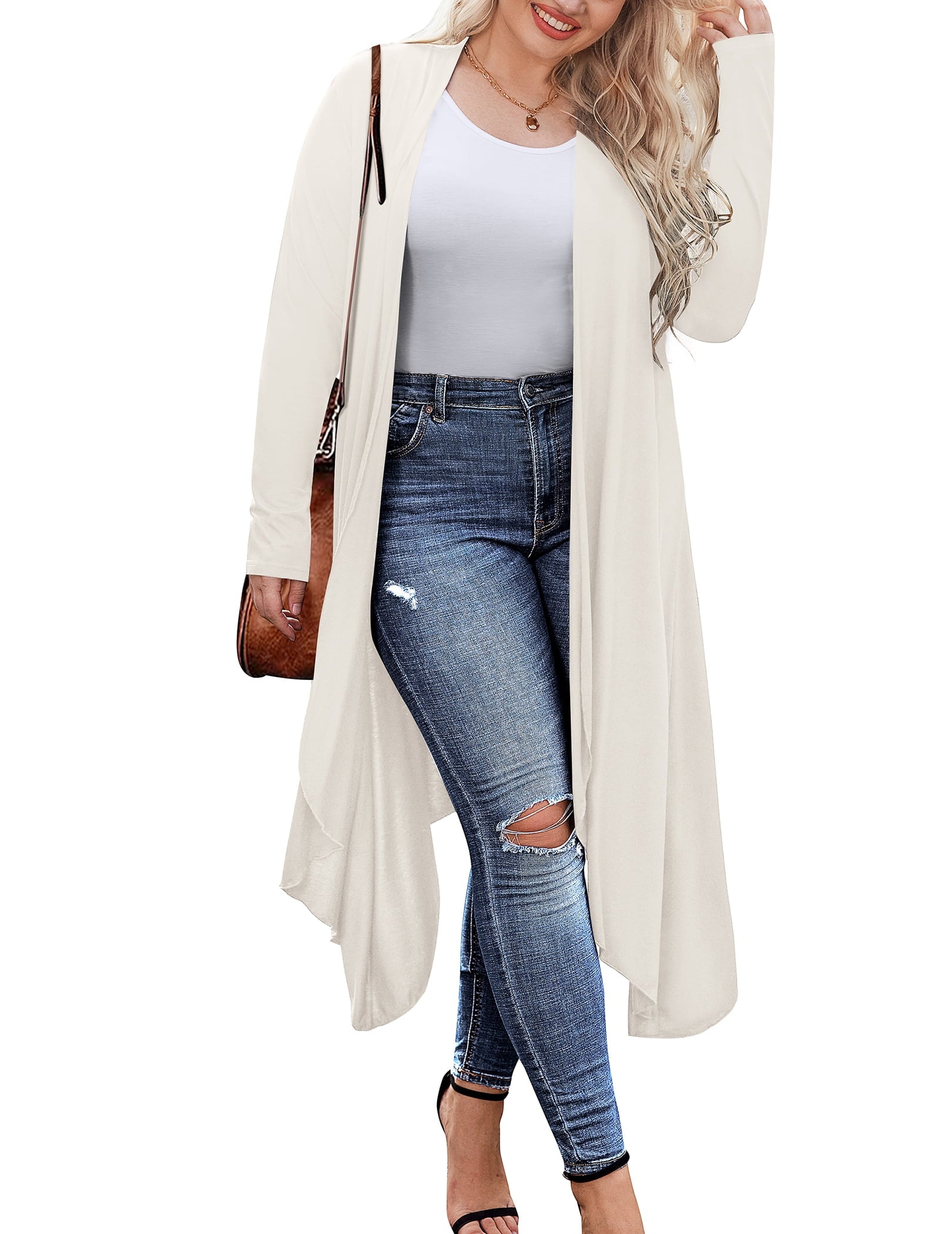 Weardear Women's Plus Size Long Cardigans Long Sleeve Plaid Duster Cardigan Lightweight Sweater