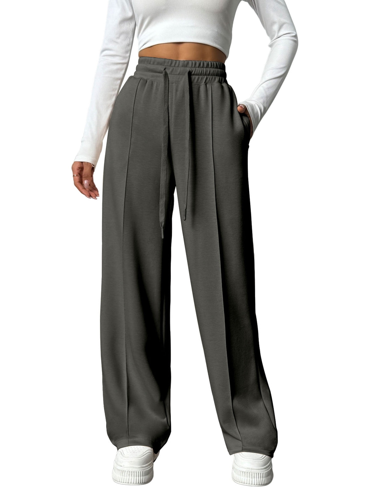 Weardear Tall Wide Leg Sweatpants for Women Drawstring Elastic Pants with Pockets High Waisted Workout Baggy Sweatpants