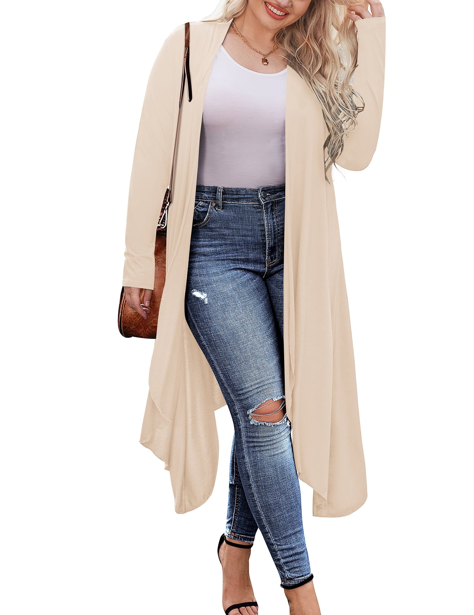 Weardear Women's Plus Size Long Cardigans Long Sleeve Plaid Duster Cardigan Lightweight Sweater