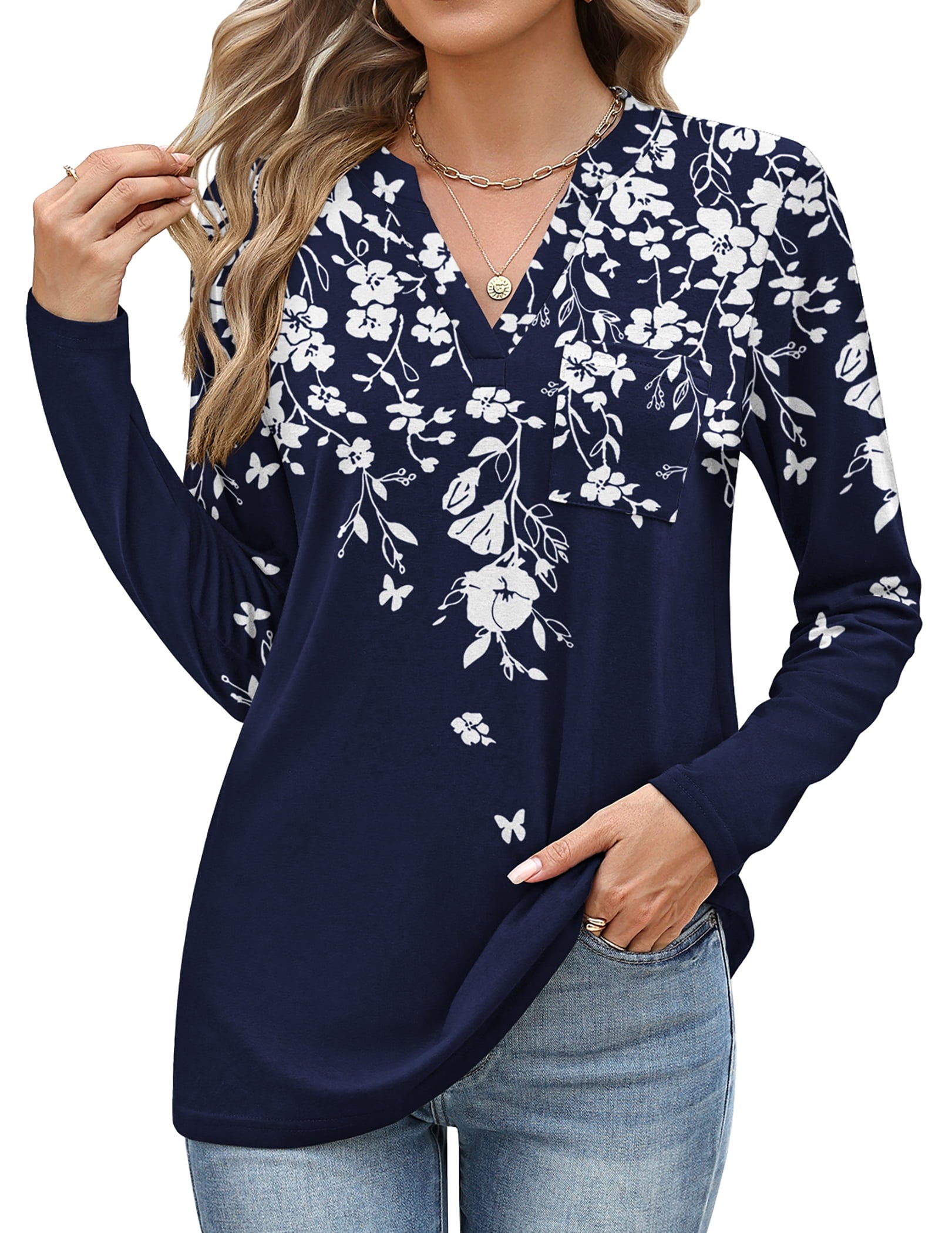 Weardear Women's V Neck 3/4 Sleeve T Shirts Casual Basic Summer Tees Shirts Loose Fit Tunic Tops