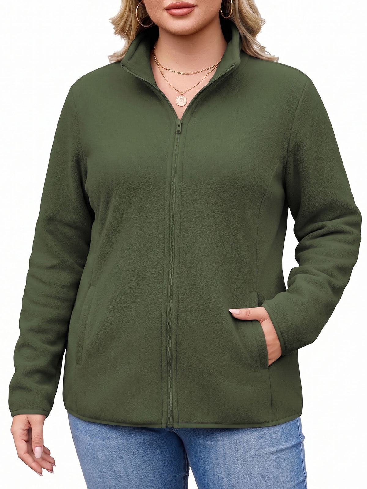 Weardear Plus Size Fleece Jackets for Women Lightweight Full Zip Jacket with 4 Pockets Warm Winter Coat