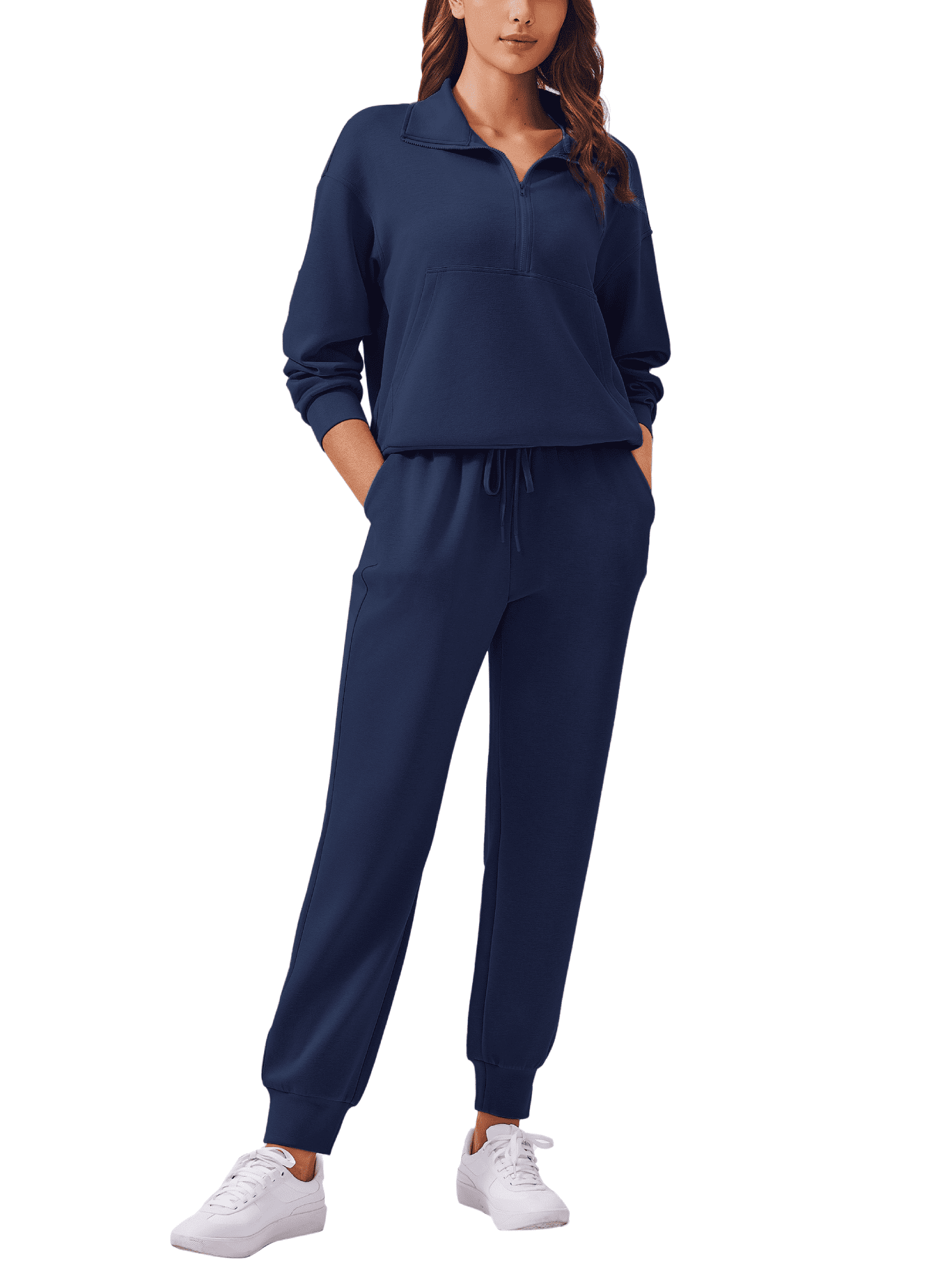 Weardear Women 2 Piece Sets Long Sleeve Tracksuit Fall Travel Outfits Joggers Sets Half Zip Sweatsuit Matching Set