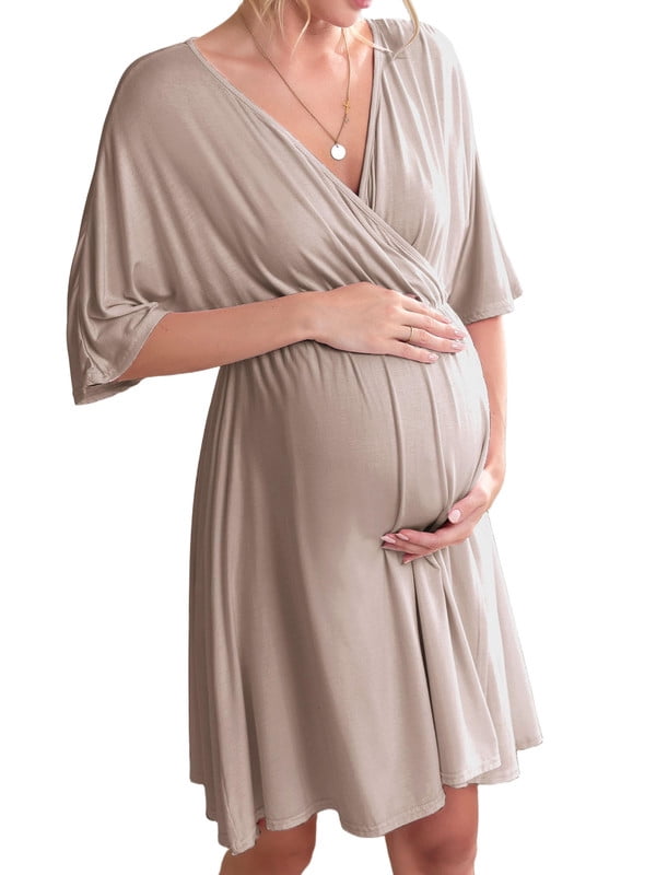 Weardear Maternity Nursing Dresses 3 in 1 Hospital Gowns for Women Labor Delivery V Neck Postpartum Breastfeeding Sleepwear