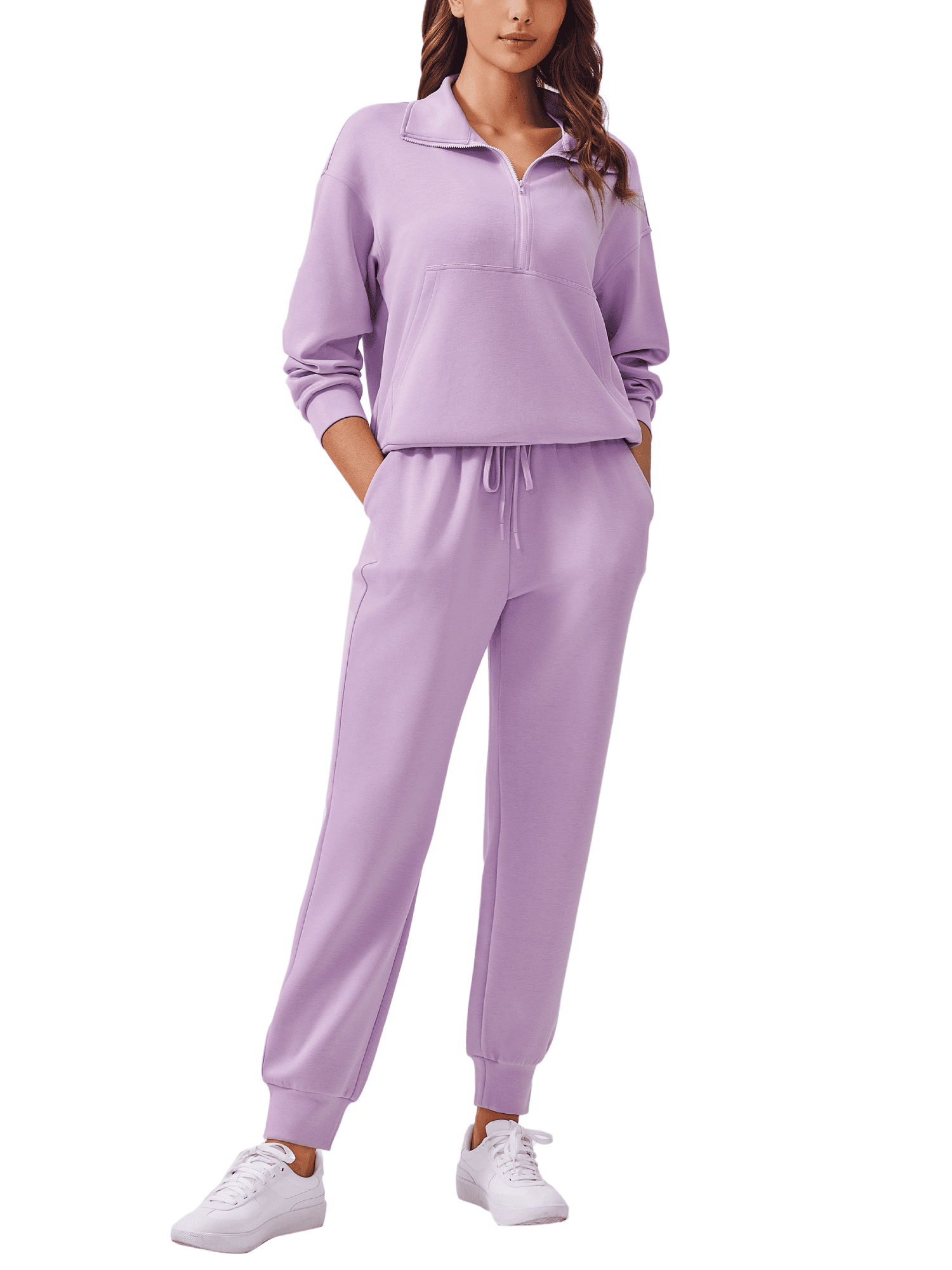 Weardear Women 2 Piece Sets Long Sleeve Tracksuit Fall Travel Outfits Joggers Sets Half Zip Sweatsuit Matching Set