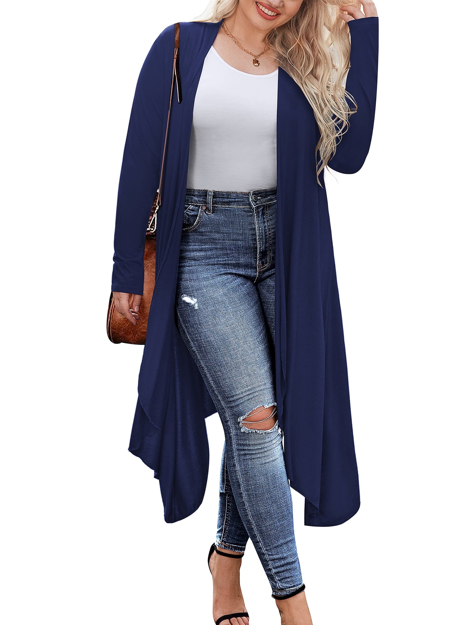 Weardear Women's Plus Size Long Cardigans Long Sleeve Plaid Duster Cardigan Lightweight Sweater