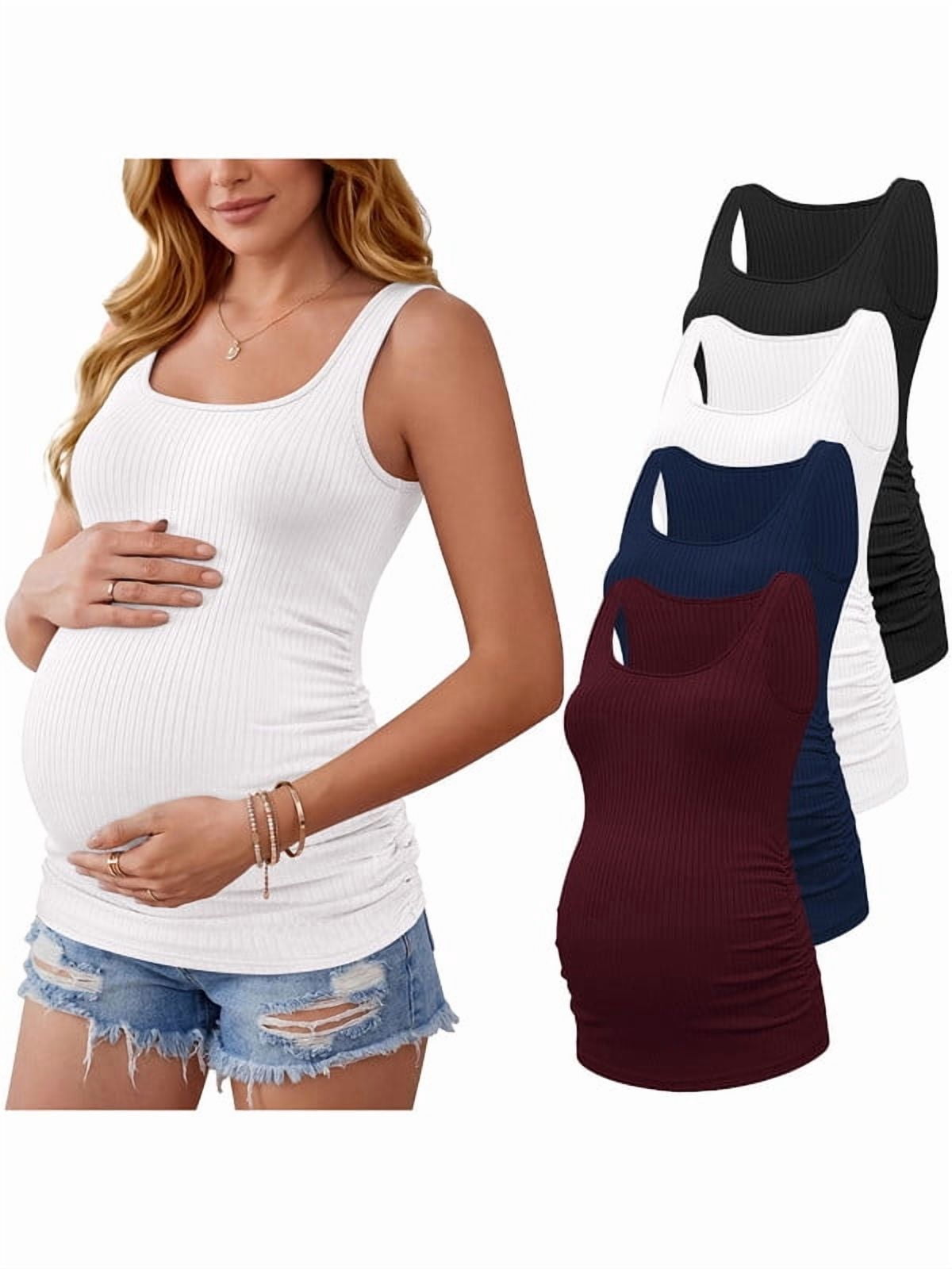 Weardear 4 Packs Maternity Tank Tops Square Neck Ribbed Pregnancy Shirts Ruched Side Summer Pregnant Clothes for Postpartum
