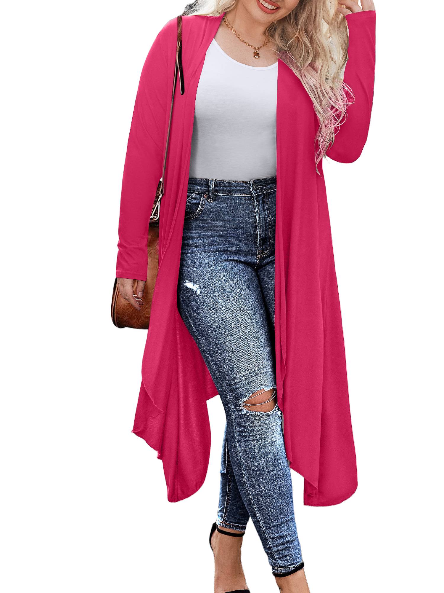 Weardear Women's Plus Size Long Cardigans Long Sleeve Plaid Duster Cardigan Lightweight Sweater