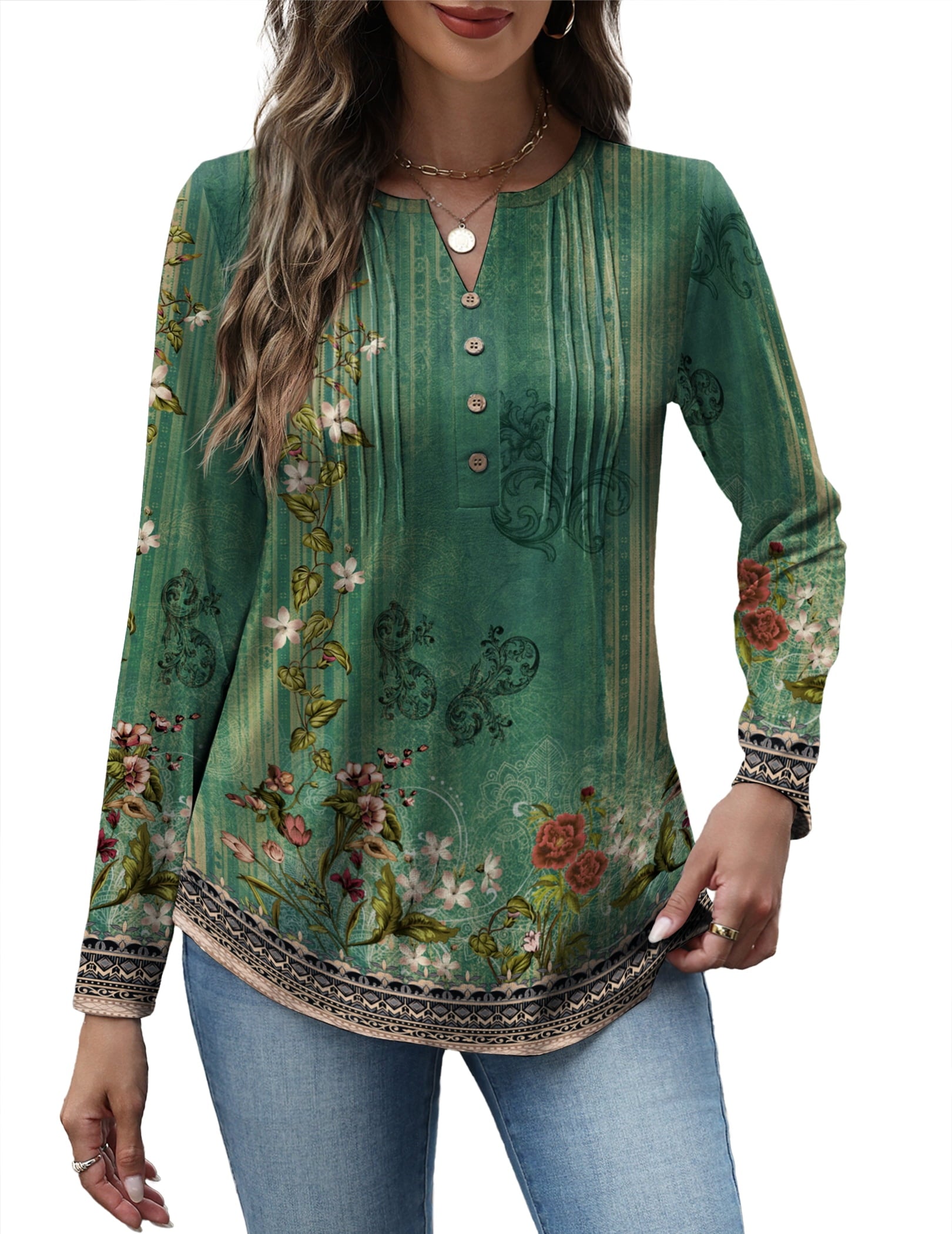 Weardear Women V Neck Long Sleeve Shirt Button Casual Blouses Tunic Henley T Shirts