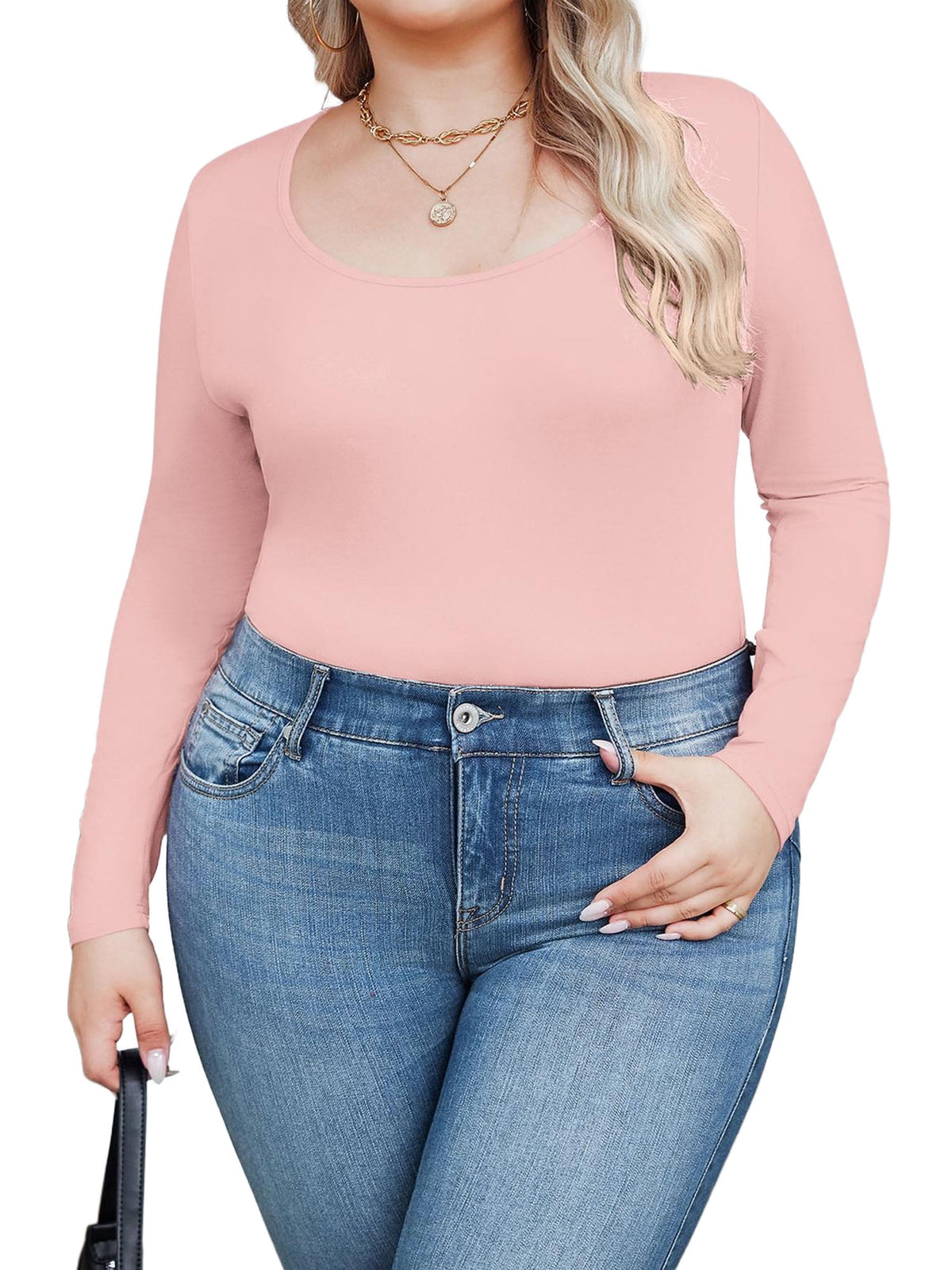 Weardear Plus Size Tops for Women Scoop Neck Long Sleeve Tight T Shirts Casual Basic Tunic Tops