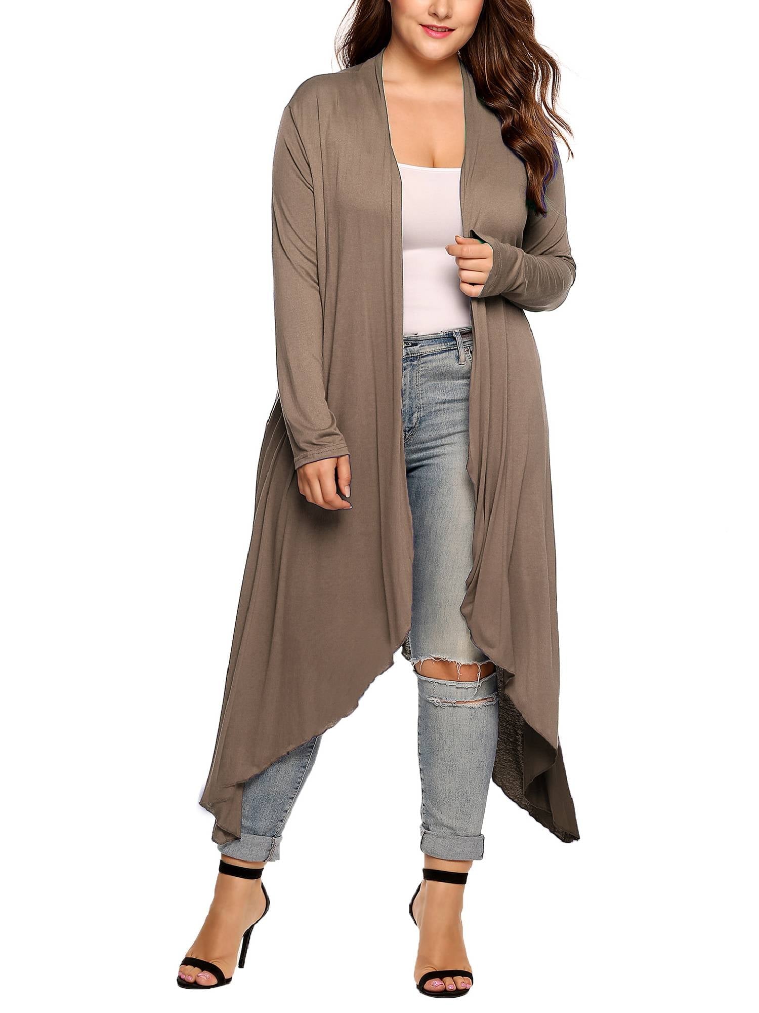 Weardear Women's Plus Size Long Cardigans Long Sleeve Plaid Duster Cardigan Lightweight Sweater