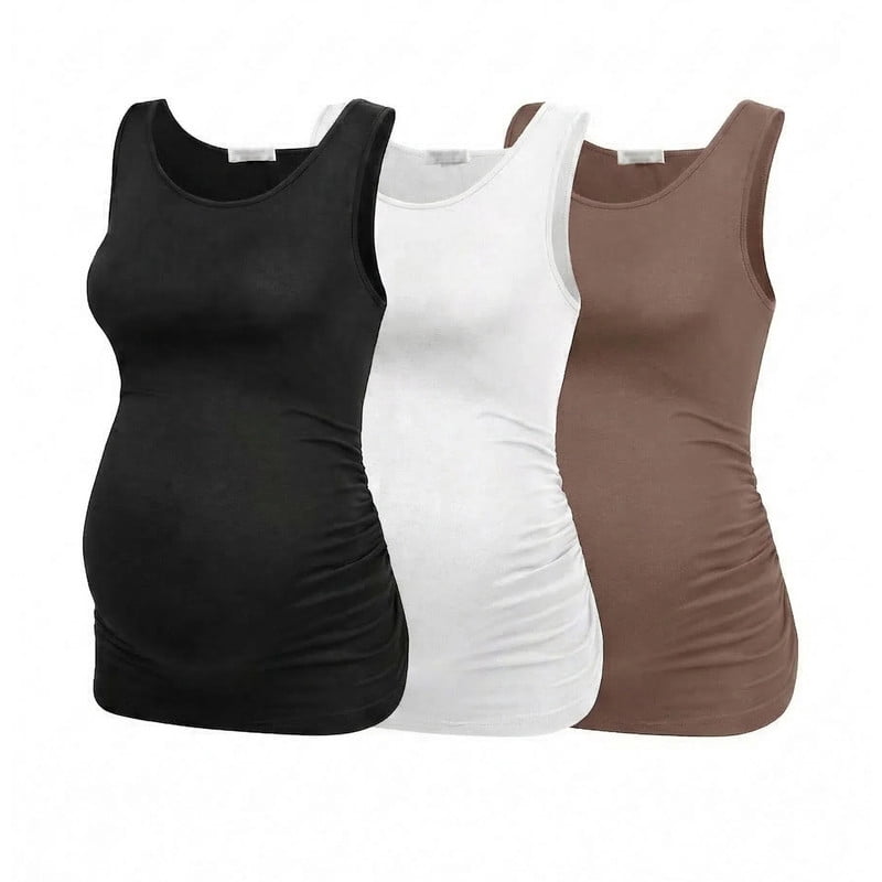 Weardear 3 Pack Maternity Tank Tops Ruch Side Sleeveless Pregnancy Vest Scoop Neck Postpartum Shirts