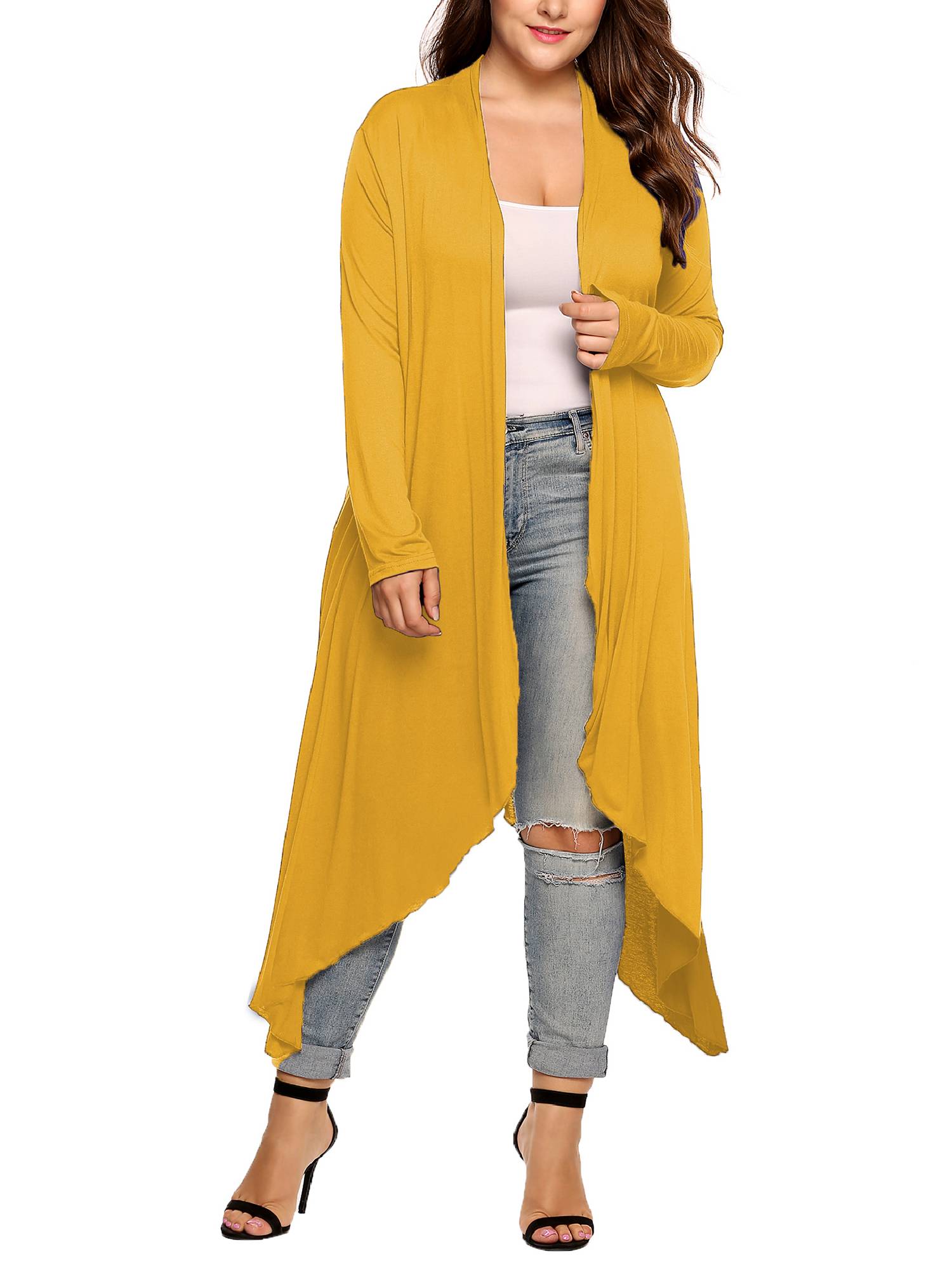 Weardear Women's Plus Size Long Cardigans Long Sleeve Plaid Duster Cardigan Lightweight Sweater